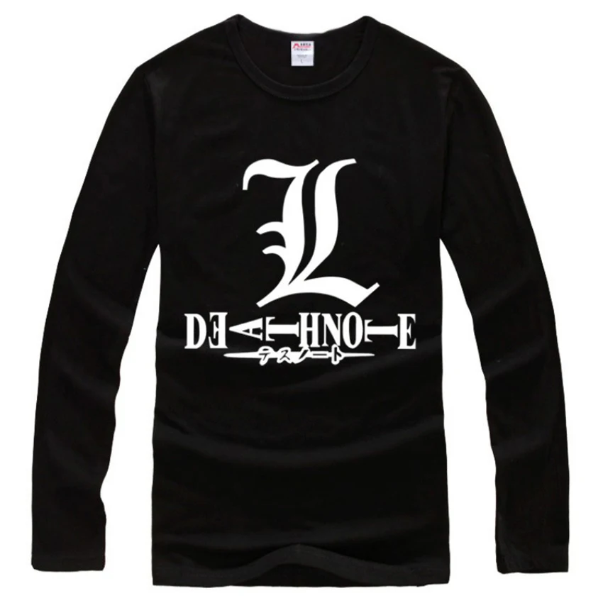 

2017 Fashion T-shirt Anime Death Note L Logo Cotton Long Sleeve T shirt Clothes COSPIAY Casual Tops Tees Base Shirt