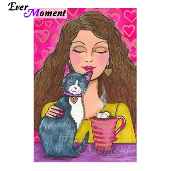 

Ever Moment Full Square Drill Woman Cat Cartoon Diamond Painting 5D DIY Cross Stitch Diamond Embroidery Picture Mosaic S2F1177