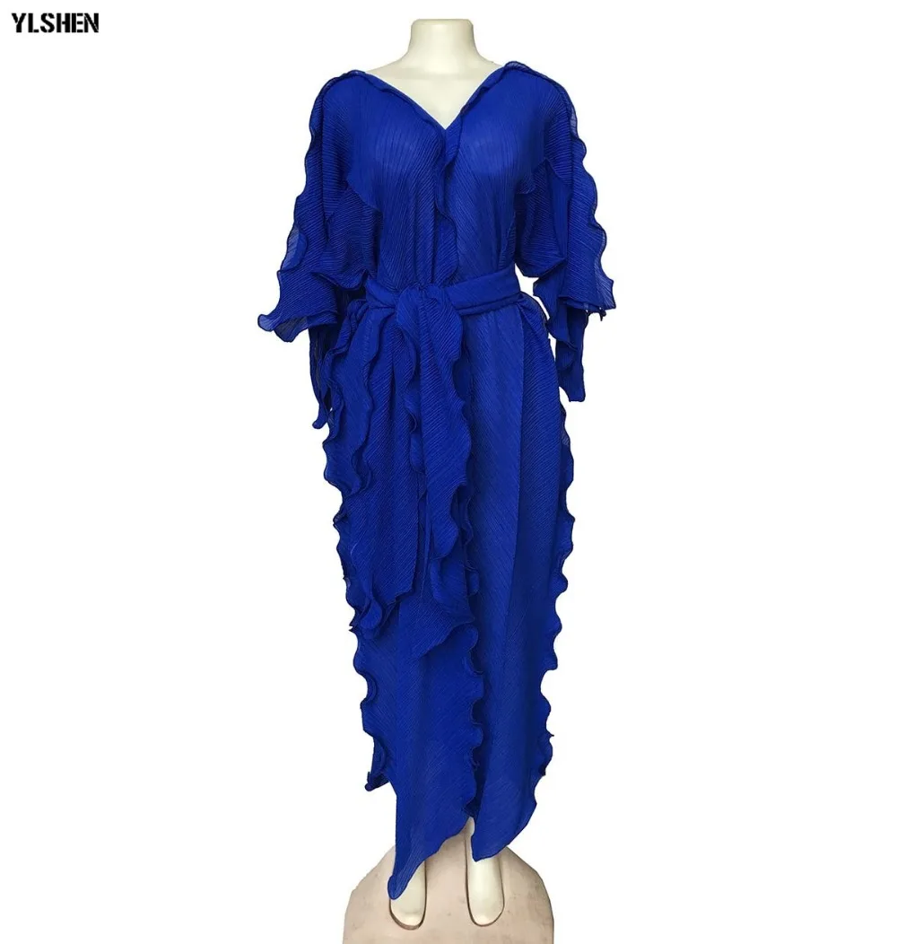 New African Dresses for Women Dashiki Falbala African Dress Clothes Bazin Riche Sexy Pleat V-neck Long Africa Maxi Dress Woman 26