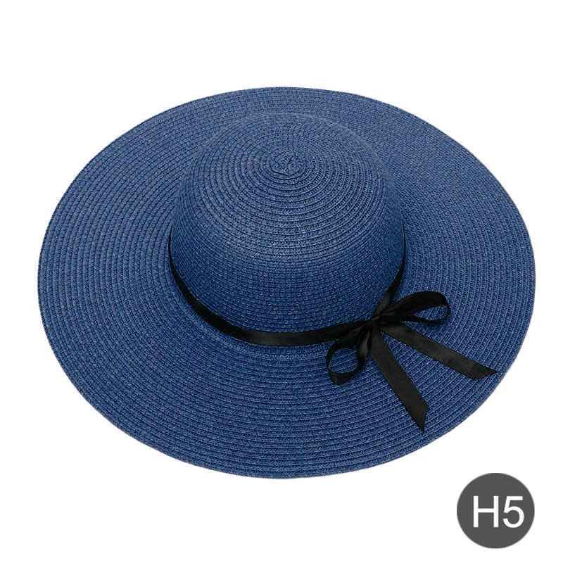 Вышивка индивидуальный заказ ваш логотип, название текст вышивка женская солнцезащитная Кепка большая соломенная шляпа с полями Открытый пляж шляпа летние шапки - Цвет: H5