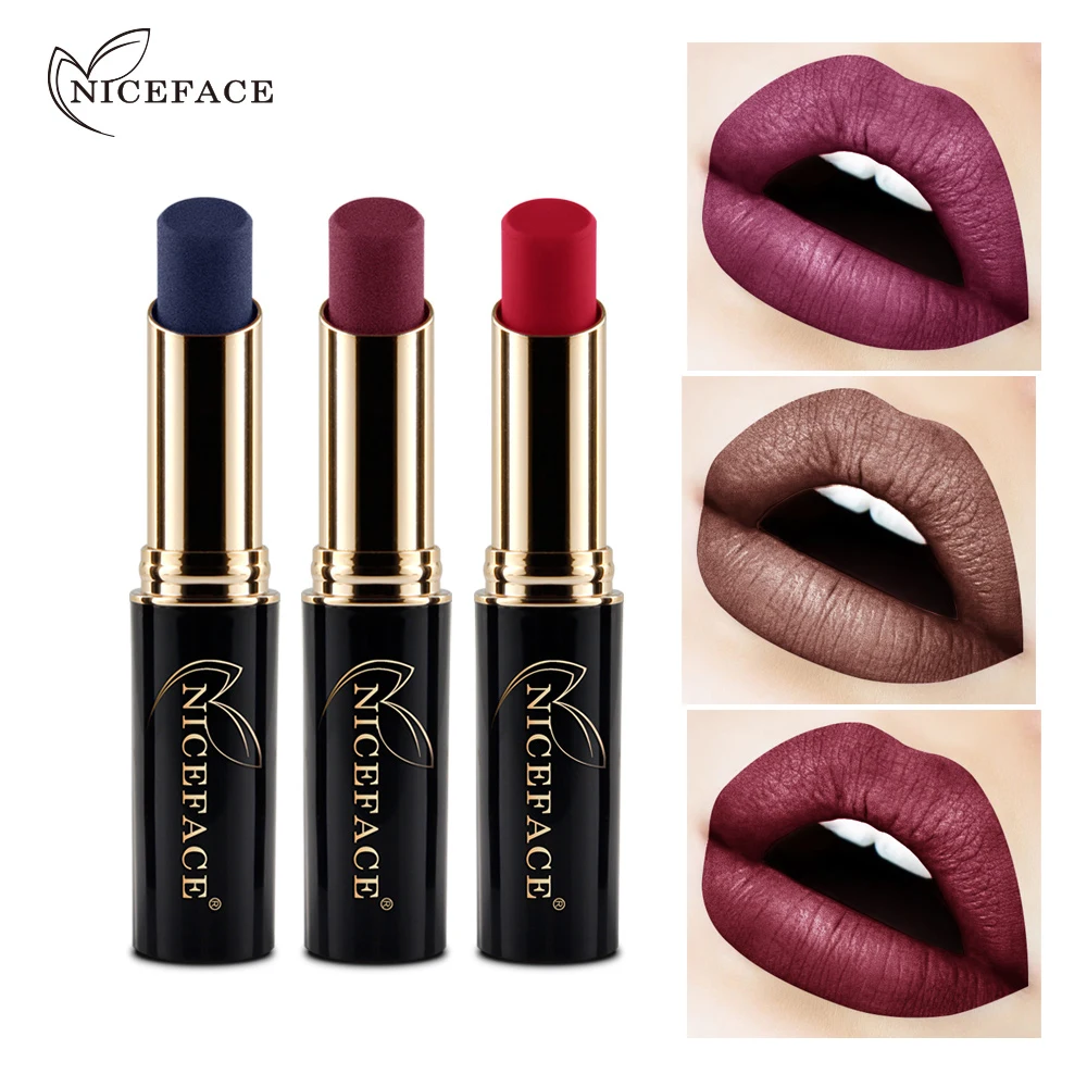 

NICEFACE Metallic & Matte Lipstick Waterproof 12 Colors Long-lasting Lip Stick Moisturizer Nude Shimmer Pigment Sexy Lips Makeup
