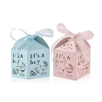 

50 Pieces Baby Shower Party Gift Box Candy Box With Ribbon Organizer Birthday Party Wedding Decoration Storage Packaging