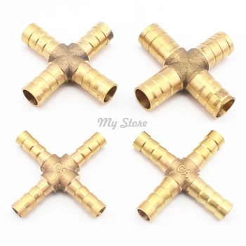 

1Pc 6-12mm Hose Barb 4 Ways Cross Shaped Brass Pipe Fitting Straight Copper Barbed Couple For Air Water Oil Pipe