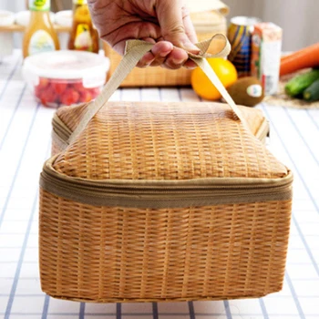 

2pcs Imitation Rattan Thick Insulation Package Waterproof Insulation Bag Outdoor Travel Organizer Lunch Bag