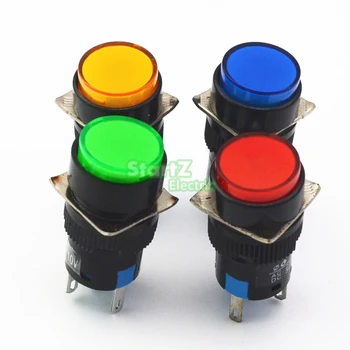 

5Pcs DC 12V 16mm Push Button Self-Reset Latching Switch Round LED Light Momentary Switch DC24V AC110V AC220V