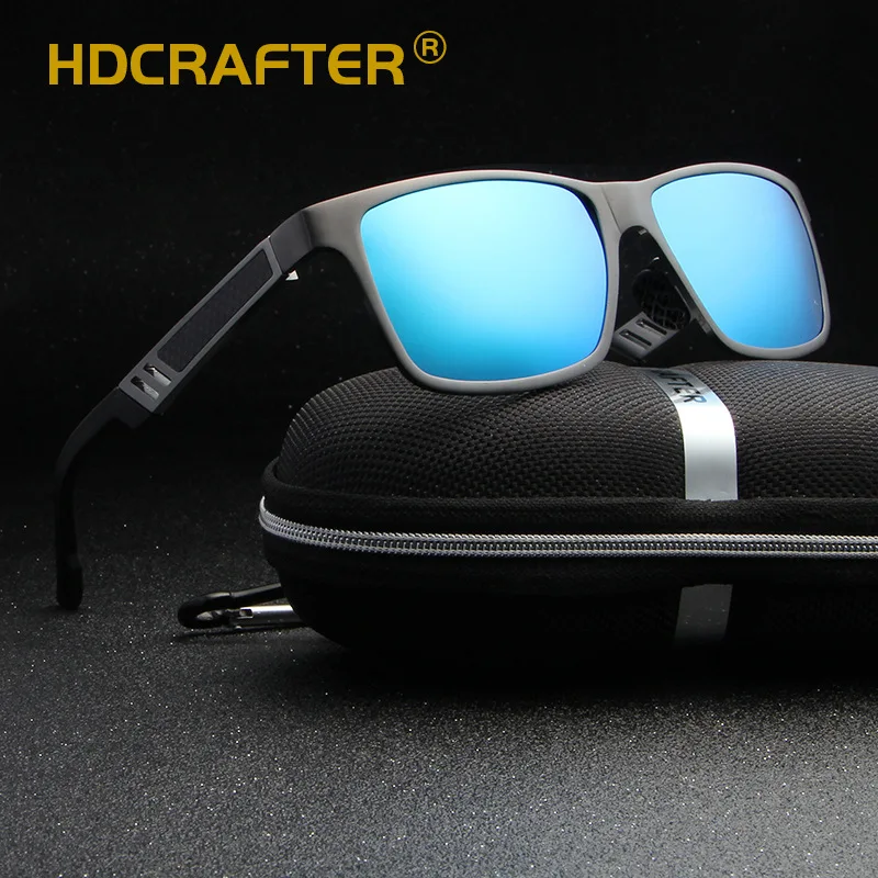 

HDCRAFTER Rectangle Sunglasses Men Polarized Soft Alloy Frame Man Retro Glasses With Case UV400