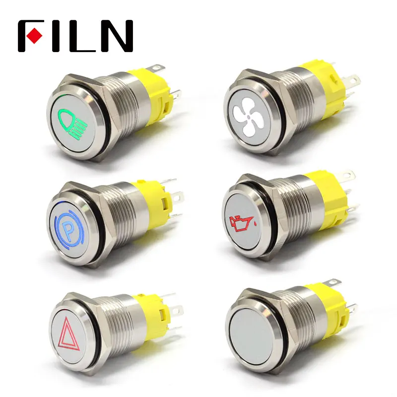 16MM 12V Car LED Power Push Button Metal ON/OFF Switches Latching Accessories 