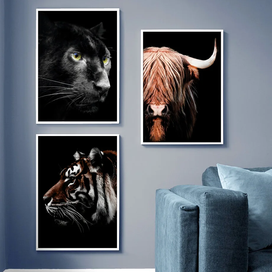 Лев, тигр, пантера, Зебра, бык, настенная живопись на холсте, скандинавские плакаты и принты, фотографии животных на стену для гостиной, домашний декор