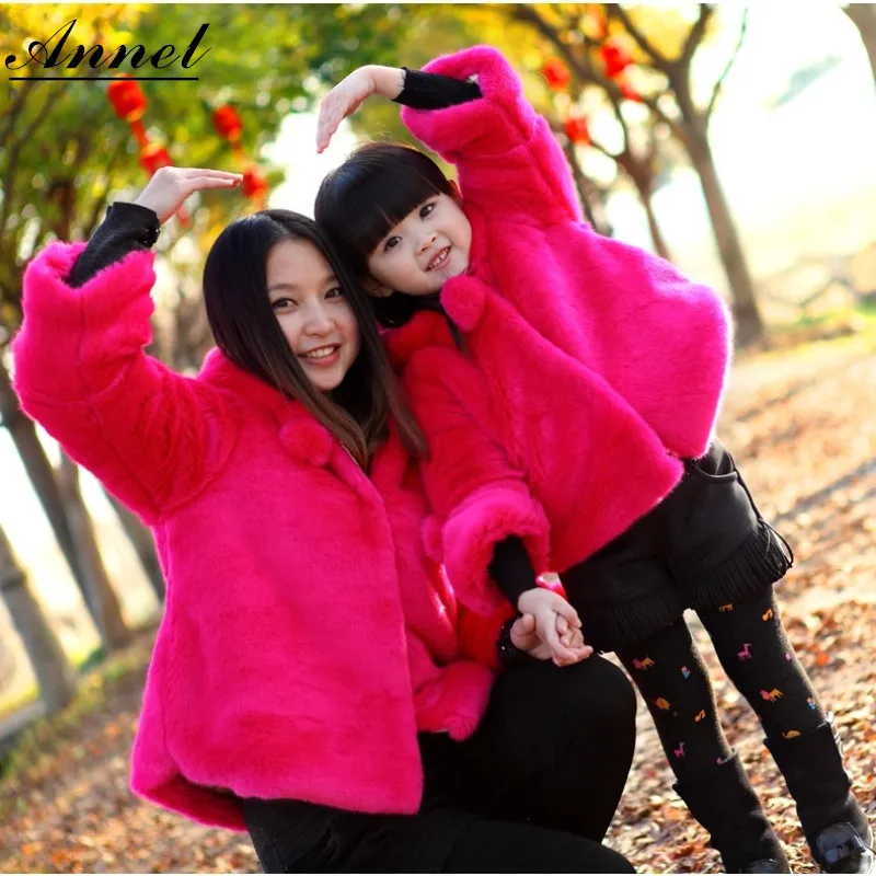 

New Winter Warm Family Matching Outfits For mother and daughter clothes thicken Luxury Faux Fur outerwear cotton family clothing