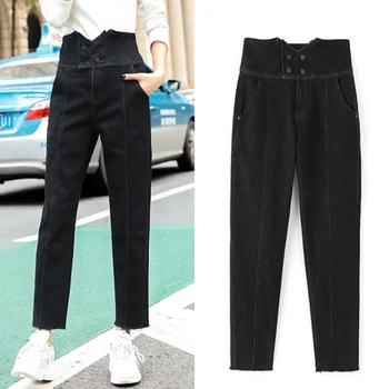 

New 2019 Winter Women Trousers High Waist Denim Pants Women Denim Pants Black Women Jeans Pencil Jean Boyfriend Woman Mom Trouse
