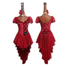 Стразы, платье для латинских танцев, женское красное платье с бахромой, кружевное платье для танго, ча-румбы, сальсы, вечерние платья для танцоров, певиц, артистов, платье для латинских танцев