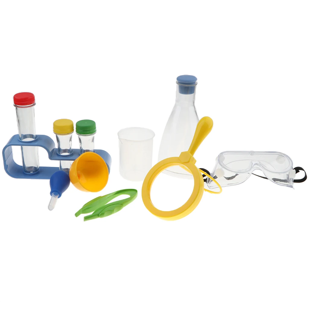 11PCS Chemistry Lab Labware Kits Student Toy - Funnel Beaker Test Tube Dropper Set Scientist Role Play Educational Teaching Aids