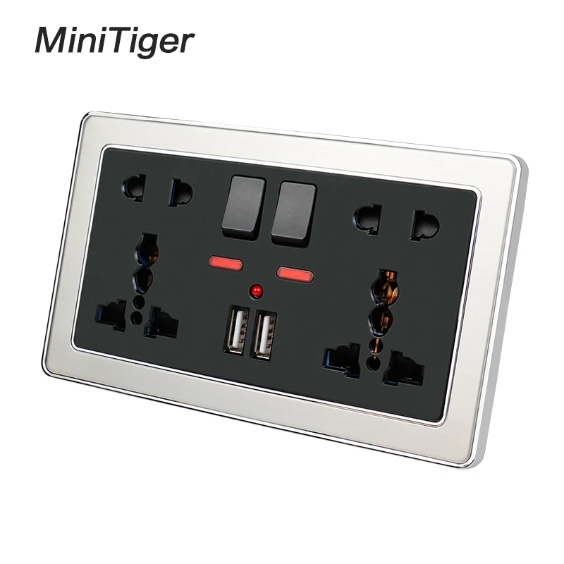 Двойная универсальная настенная розетка Minitiger с 5 отверстиями неоновый 2 1 А