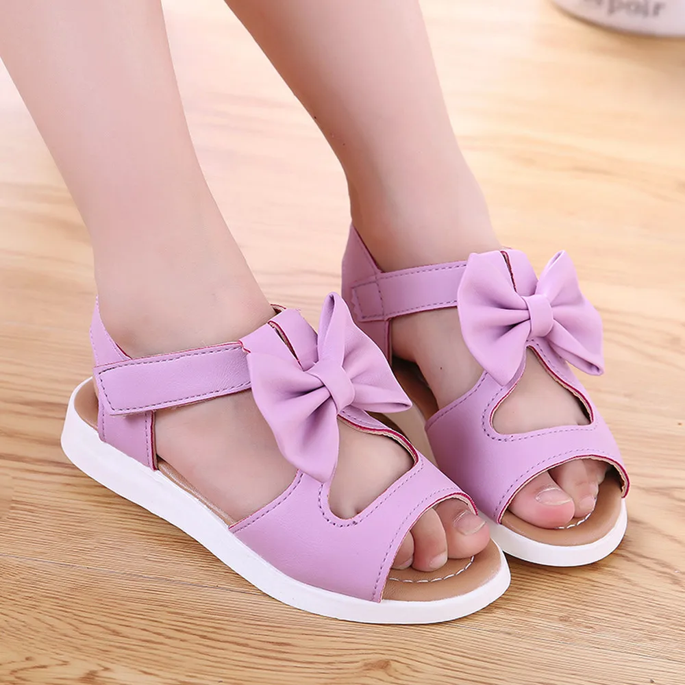 

Summer Kids Children Sandals Fashion Bowknot Girls Flat Pricness Shoes
