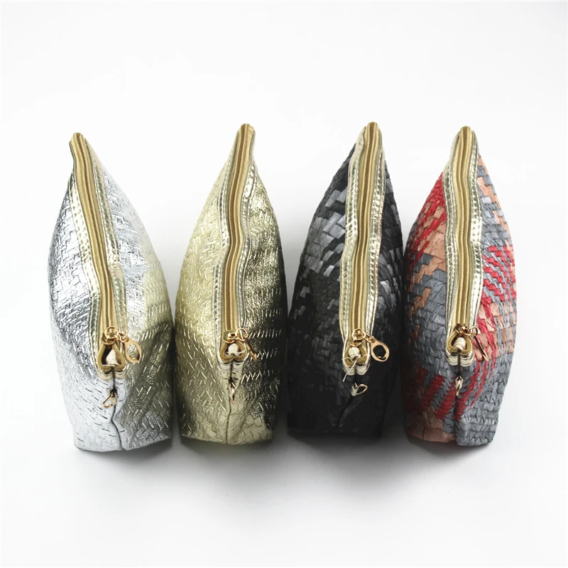 PURDORED 1 pc Solid Cosmetic Bag Women Weaving Makeup Organizer PU Travel Makeup Bag Cosmetic Cases  necessarie Dropshipping 