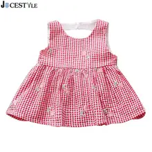 Сладкая девочка жилет платья без рукавов с цветочной вышивкой одежда с круглым вырезом в клетку трапециевидной формы детское платье Летний костюм