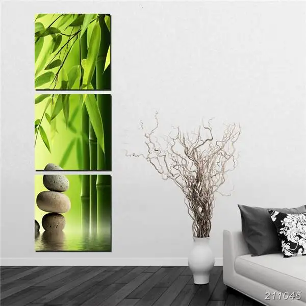 

3 Pieces Set Bamboo Painting On Wall Feng Shui Canvas Painting Printed Green Landscape Art Pictures For Modern Room Decorations
