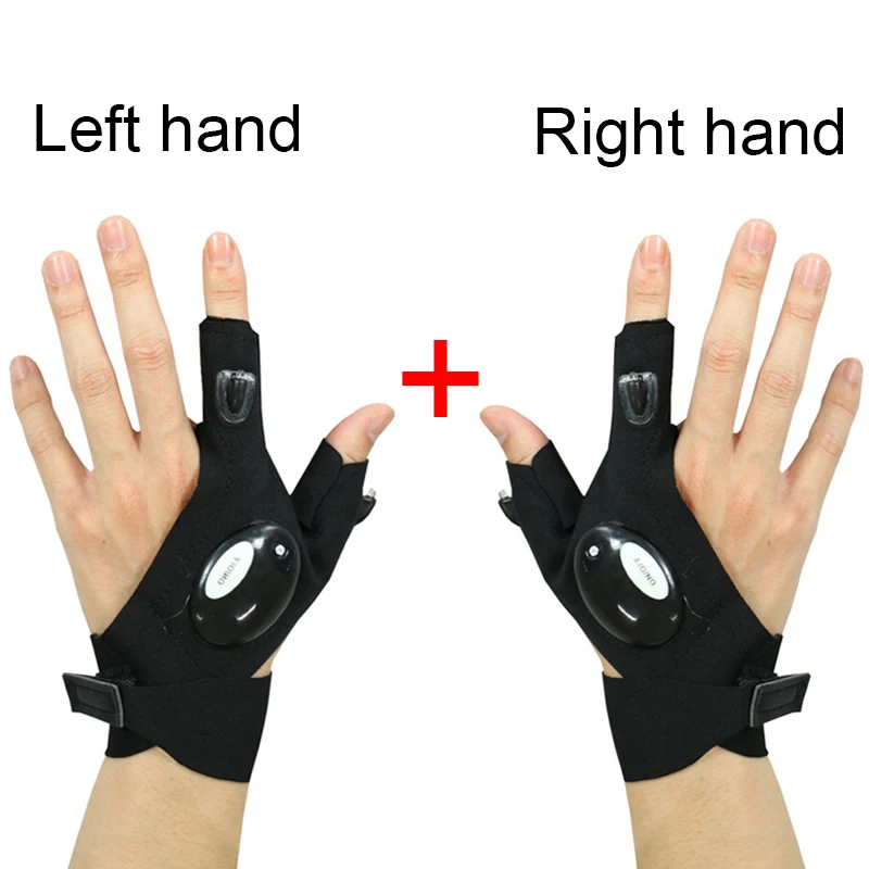 1 пара правого и левого заряженных перчаток на открытом воздухе походные перчатки без пальцев с светодиодный светильник водонепроницаемый светильник Вечерние перчатки - Цвет: left and right