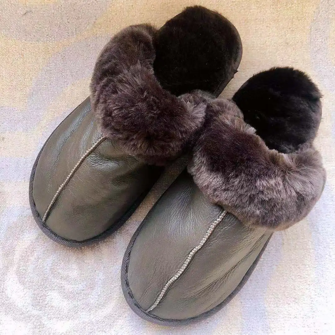 One fur in piece slippers Australia imported real wool bright lazy slippers winter warm padded fur unisex slippers large size