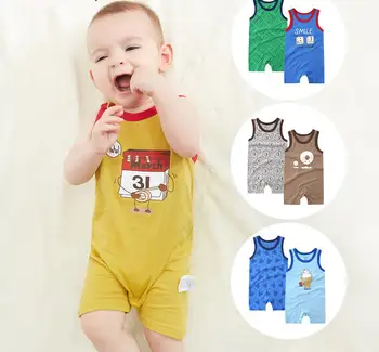 

2019 fashion summer born baby clothes boy vest flat angle clothe two-pieces suit twins romper baby infant clothing sleepers