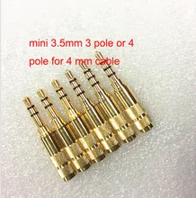 10pcs mini 3 5mm 3 pole or 4pole Gold plated copper plug for 4mm Tail hole cable audio connector headphone adapter free shipping