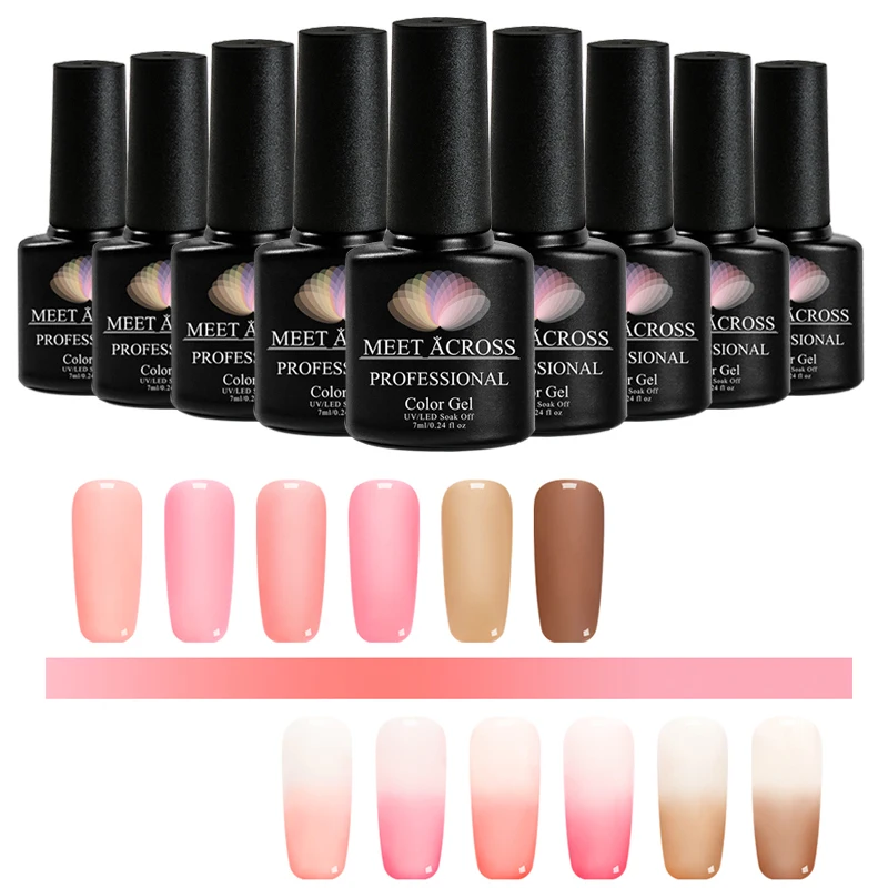 

MEET ACROSS 7ml Jelly Nude Pink Gel Polish LED Lamp Gel Gradient Pure Colors Semi Permanent DIY Gel Varnish Nail Primer Base Top