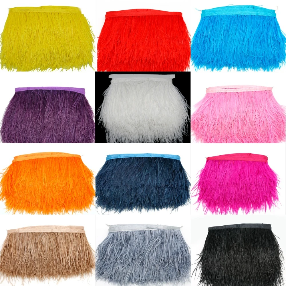 

New Arrivals 10 meter/lot 8-10cm Multi Colors Ostrich Feather Trims Dyed Ostrich Feather Lace Ribbons Duck Feather Fringes