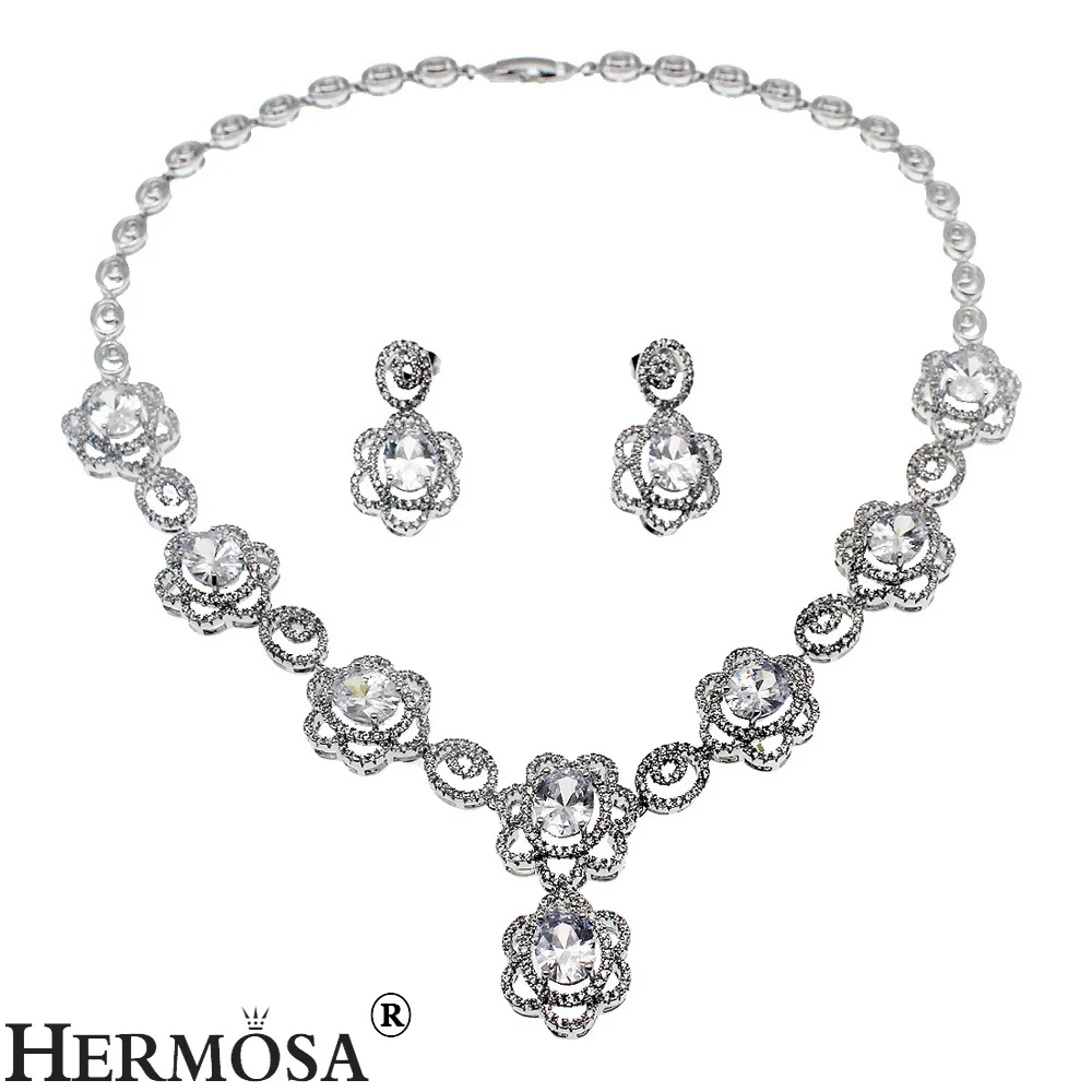Hermosa Floral Style Grace Gift Women Party Sets Silver Color Choker