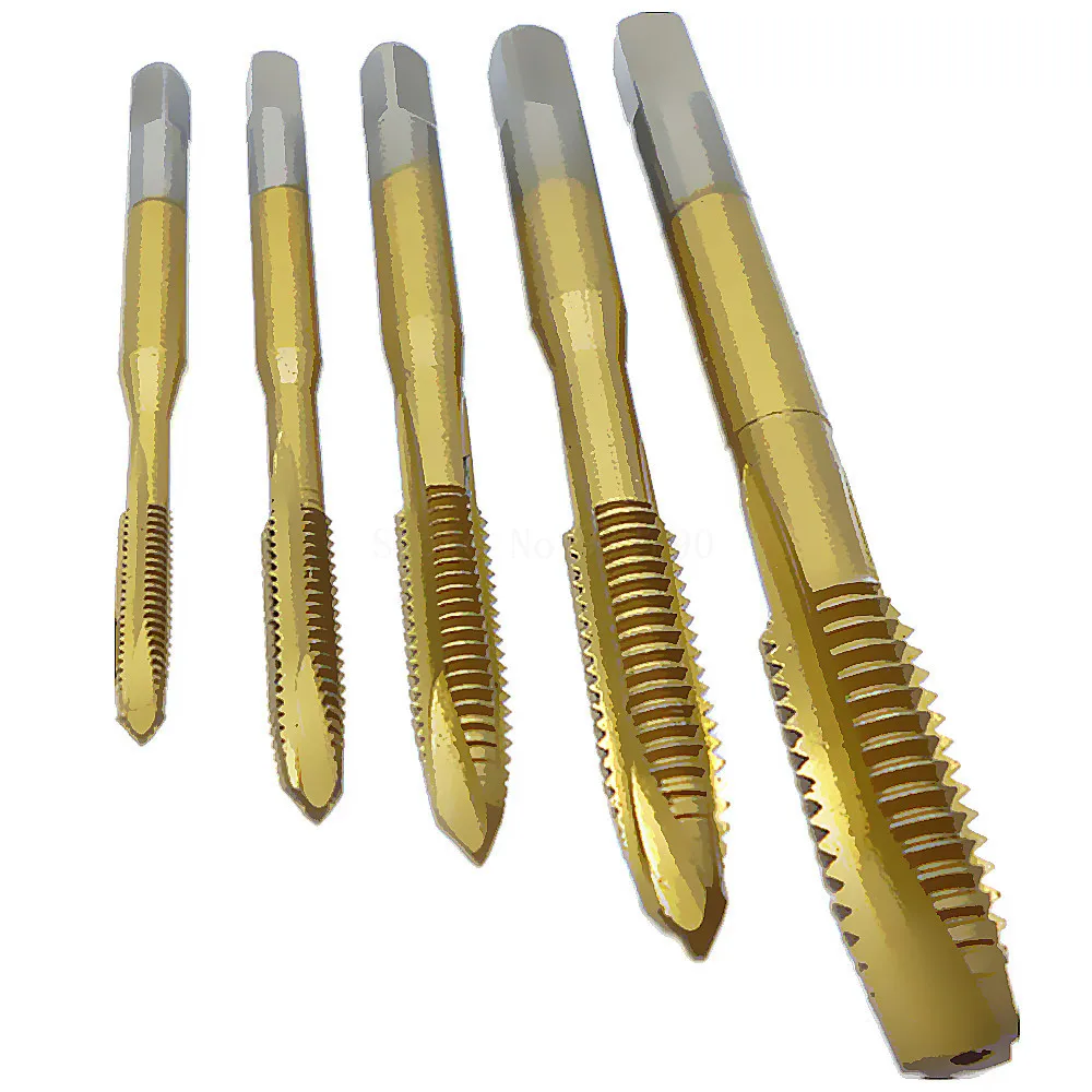 5pc Titanium Electroplating Hss Straight Fluted Machine Screw Tap M3 M4