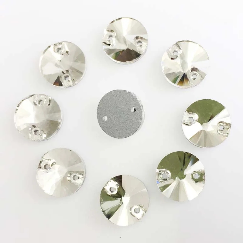 

Round shape crystal clear white faltback sew on stones with two holes,glass loose rhinestones diy/Clothing accessories 50pcs/bag