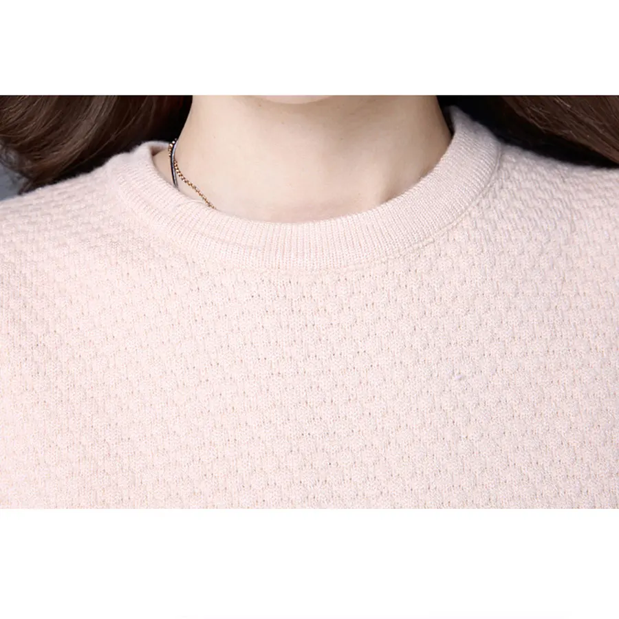 Womens Crew Neck Long Sleeve Solid Color Knit Sweater Casual Pullover Jumper Tops