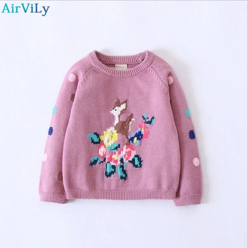 

New Girls sweaters 2017 autumn winter European style Pullover Children Cartoon deer Long Sleeve Outerwear O-neck Kids Knitwear