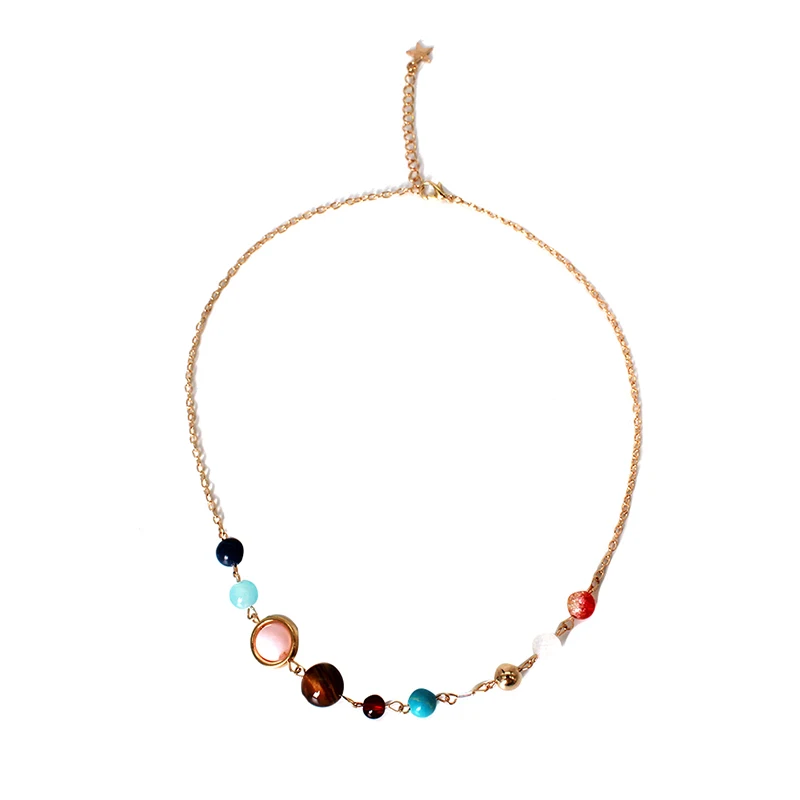 

Universe Galaxy The Eight Planets Solar System Beads Neckalce Women Sweater Necklace Natural Stone Chain For Women Gift