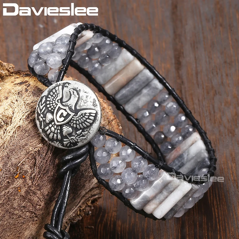 Davieslee Boho браслеты для женщин трубка натуральный камень браслет с жемчужинами Кожа обертывание Женские Ювелирные изделия Подарки Оптом 16 мм LDSBM04