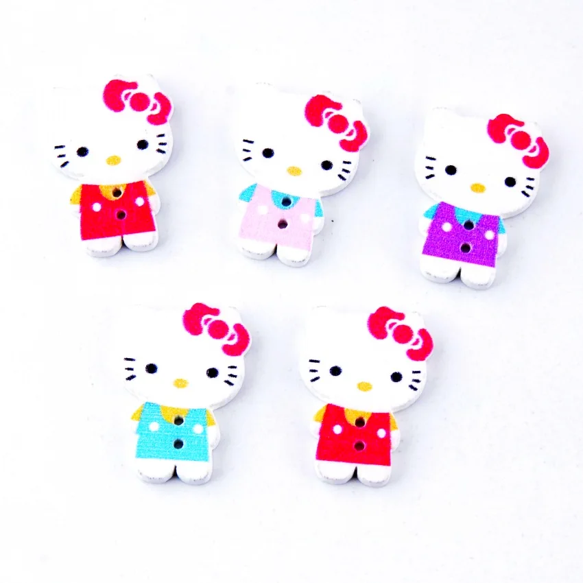 

Free Shipping Retail 10Pcs Random Mixed 2 Holes Pattern Cartoons Ketty Cat Animals Wood Sewing Buttons Scrapbooking 25x19mm