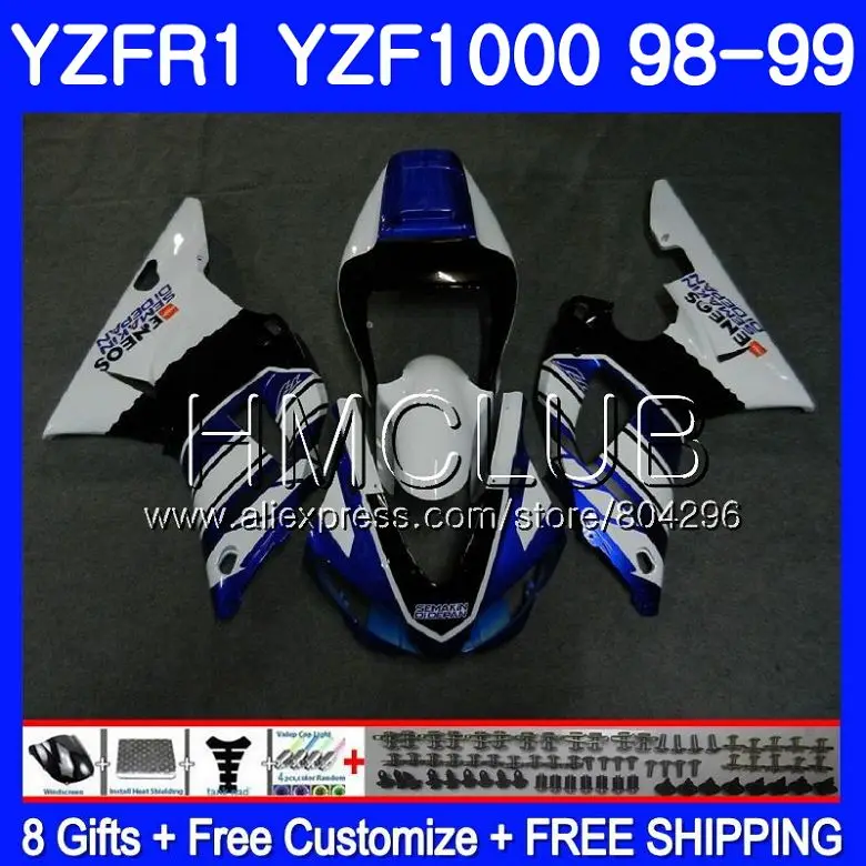 

Body For YAMAHA YZF 1000 YZF R 1 YZF1000 YZF-R1 98 99 Frame 107HM.14 Blue white YZFR1 98 99 YZF-1000 YZF R1 1998 1999 Fairings