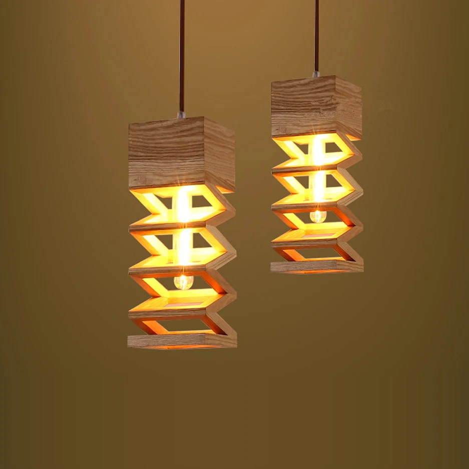 led e27 Nordic Wooden Spring Shaped LED Lamp LED Light.Pendant Lights.Pendant Lamp.Pendant light For Dinning Room Foyer Bedroom