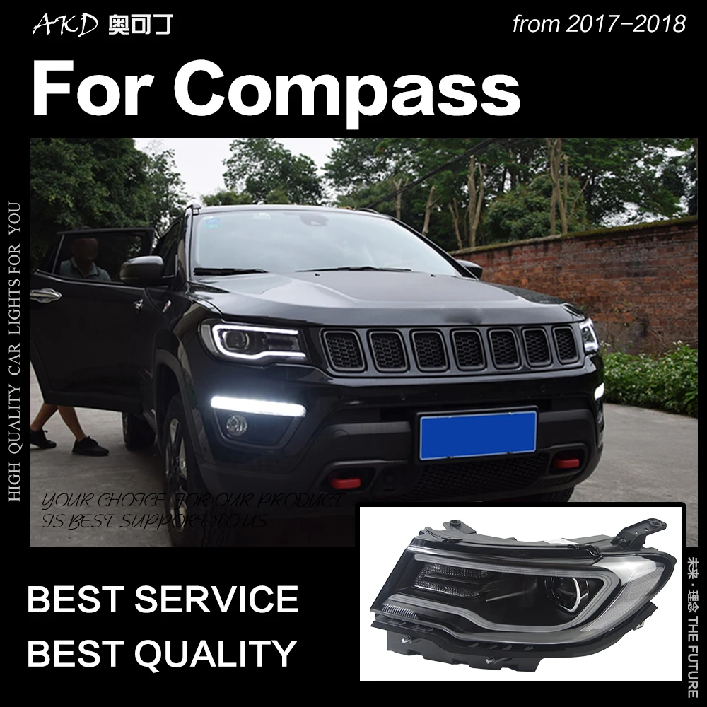 AKD Car Styling Head Lamp for Jeep Compass Headlights- New Compass LED Headlight LED DRL Hid Bi Xenon Auto Accessories