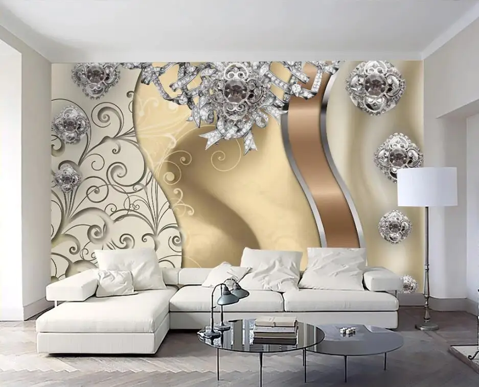 Papel de parede personalizado 3d mural jóias em relevo simples moda novo estilo chinês tulipa fundo ouro rendas jóias flor murais 39