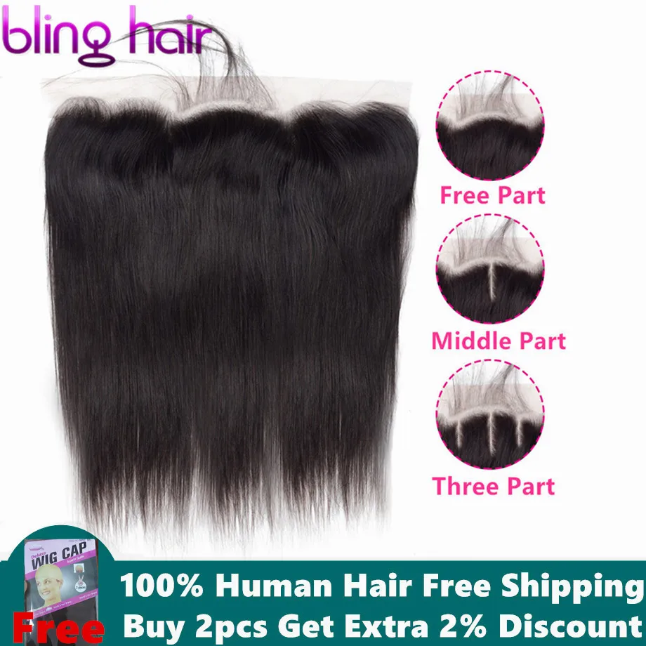 

Bling Hair Peruvian Straight Human Hair Lace Frontal Closure 13x4 Middle/Free/Three Part Swiss Lace 100% Remy Natural Hairline
