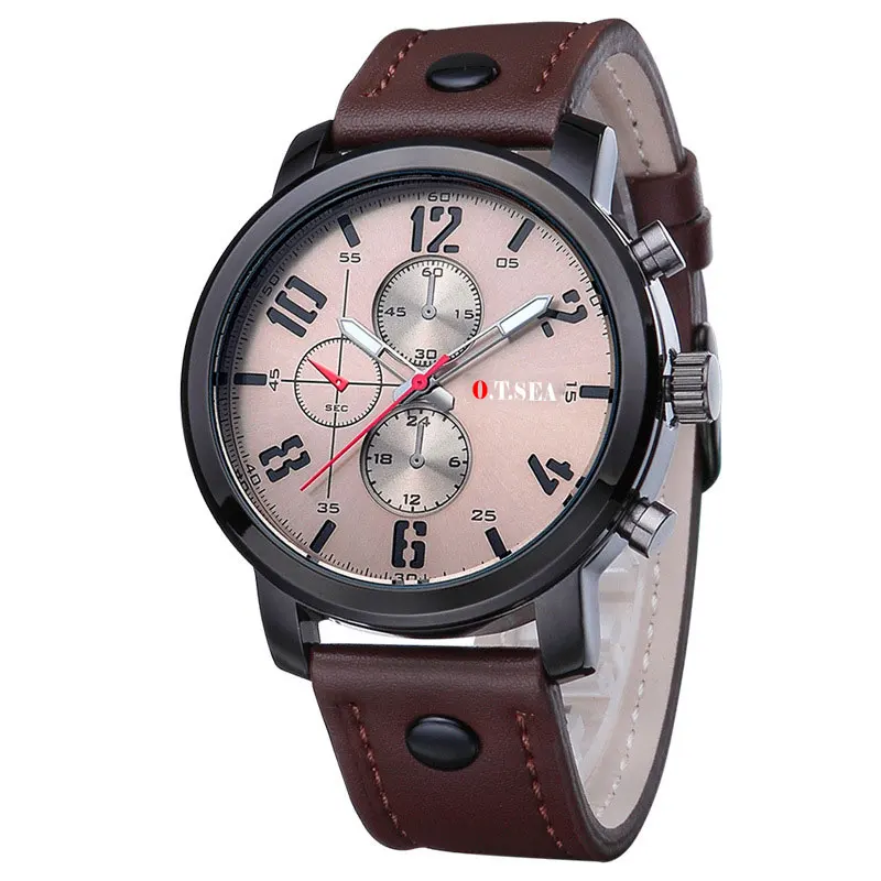 Лидер продаж O. T. SEA Брендовые Часы из мягкой кожи Мужские Военные Спортивные кварцевые наручные часы Relogio Masculino 8192 - Цвет: Кофе