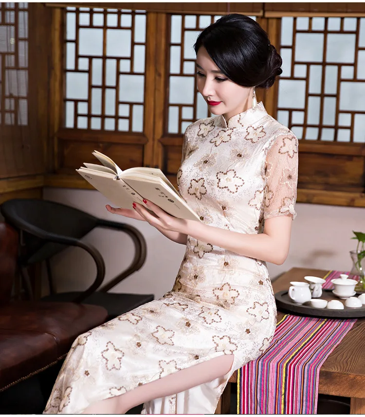 Новый Дизайн Лето Винтаж длинный Шелковый платье Чонсам китайский Восточный платье в китайском стиле Ципао