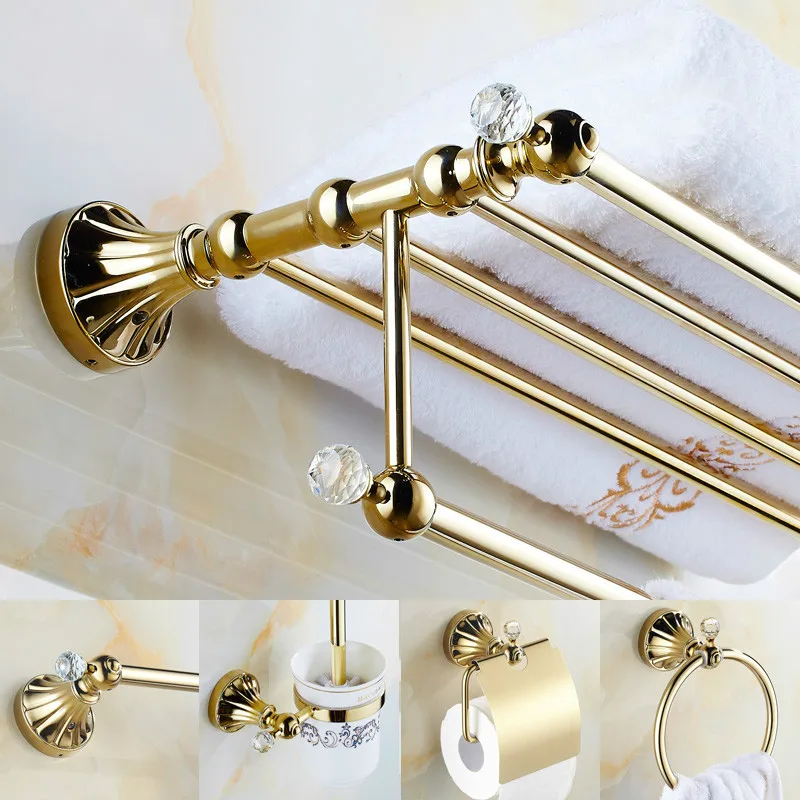 Flower Base Bathroom Product Antique Gold&Crystal Polished Bathroom