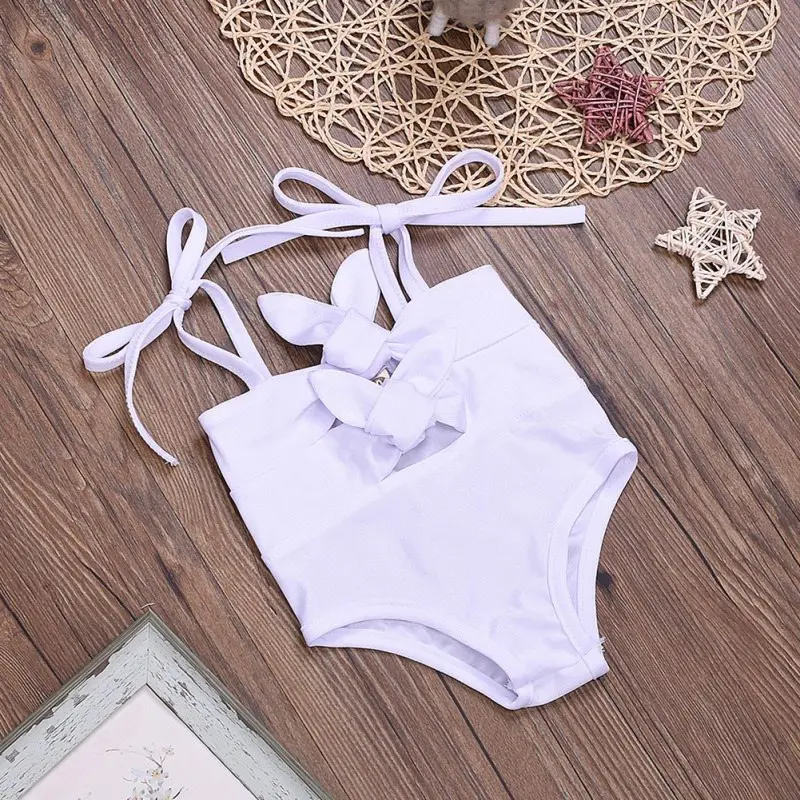 New One-piece Solid Color Swimwear Baby Girl With Shoulder Strap Swimwear Summer Clothing Vacation Beachwear