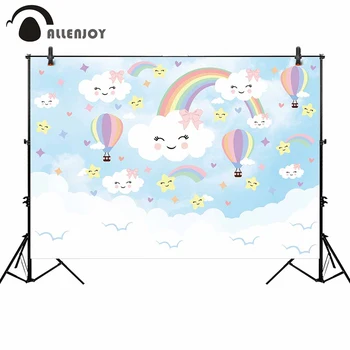 

Allenjoy background for photo studio rainbow sky smile cloud hot air balloon star backdrop photo shoot prop photocall photobooth