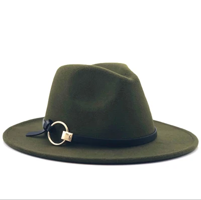 Шерстяная фетровая шляпа Hawkins фетровая Кепка с широкими полями дамская шляпа Trilby Chapeu Feminino шляпа для женщин и мужчин джазовая церковная Крестный отец шляпы сомбреро - Цвет: Army Green