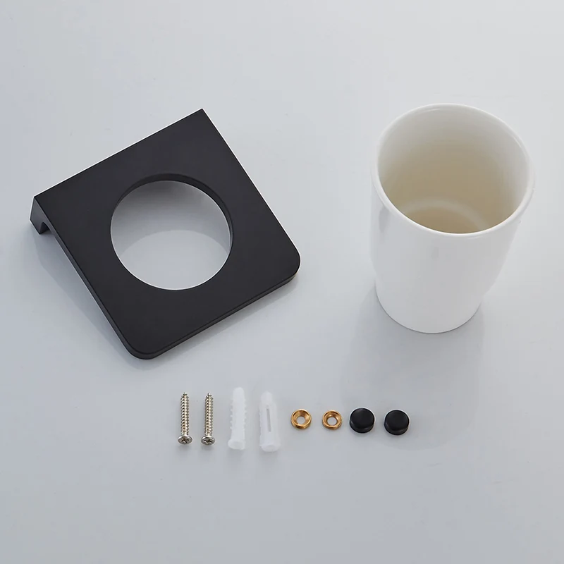 Toothbrush Holder Black Aluminum Single Glass Cup Tumbler Holder Bathroom Accessories Tooth brush Holder Set Wall Mounted