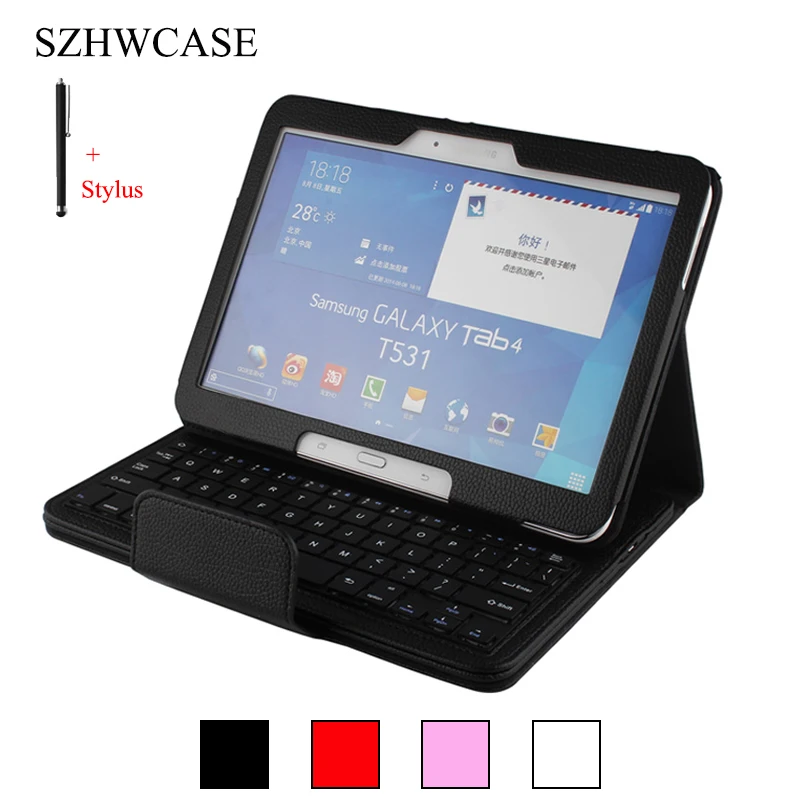 

Wireless Bluetooth Keyboard For Samsung Galaxy Tab 4 10.1 T530 Case Cover For Galaxy Tab 4 10.1 Tablet Flip Leather Stand+Stylus