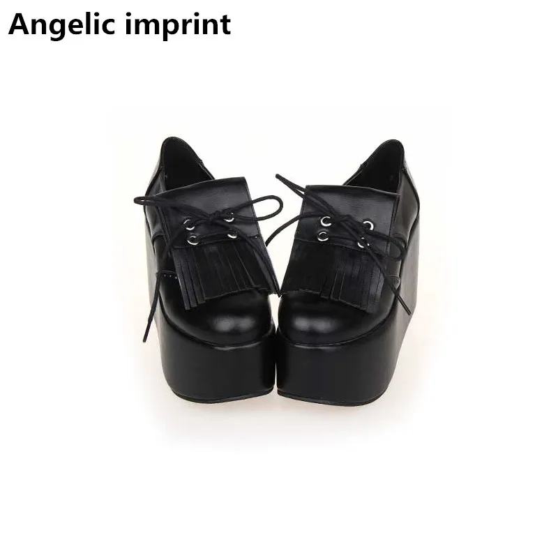 

Angelic imprint woman mori girl lolita cosplay shoes lady high heels pumps women princess dress party shoes 33-47 tassles 10cm