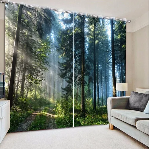 3D оконные шторы Туманный лес Роскошные затемненные гостиная офис спальня Индивидуальный размер шторы Cortinas Rideaux наволочка - Цвет: 3D green Curtain